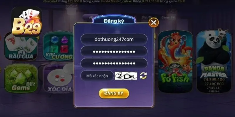 Đăng ký B29 3 Người chơi điền đầy đủ các thông tin mà hệ thống yêu cầu
